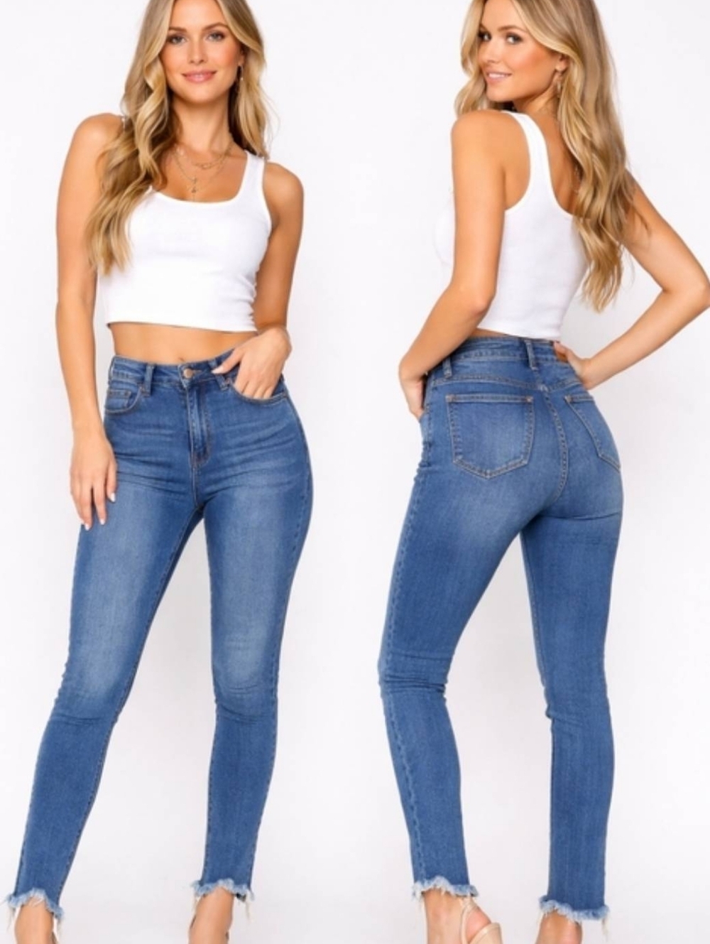 Judy Blue Skinny Fit High-Waist Shark Bite Hem Jeans Women's  7/28 Blue Denim